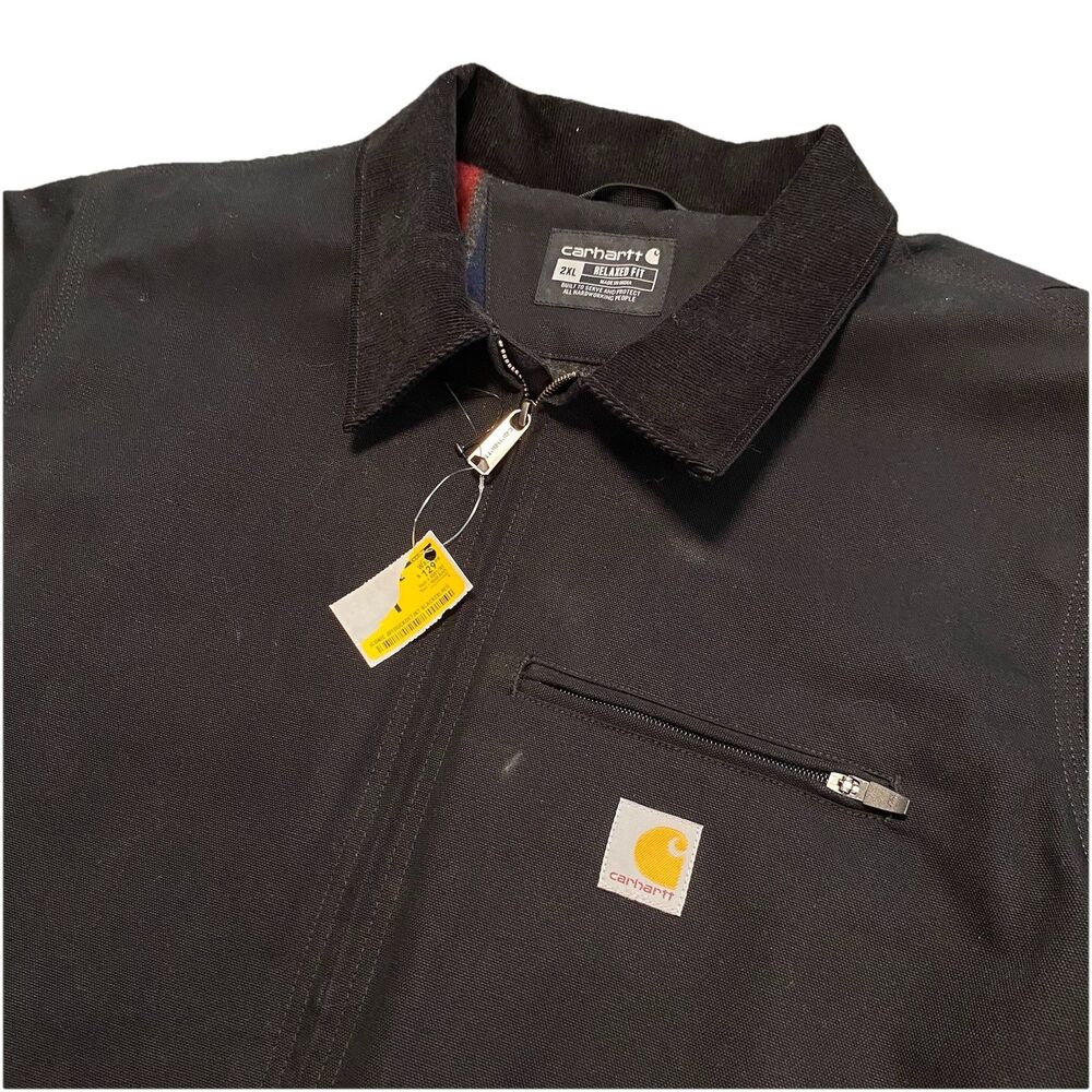 NEW Men’s Carhartt Black Detroit Jacket Coat Style 103828 BLK Size 2XL XXL FLAW*
